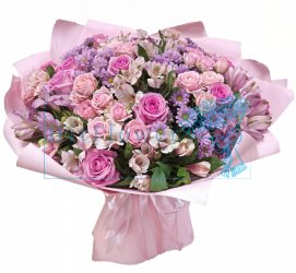 Элитный букет цветов из: Хризантемы, Альстромерии и Розы