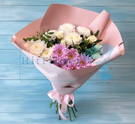 Букет цветов из: Хризантемы и Розы