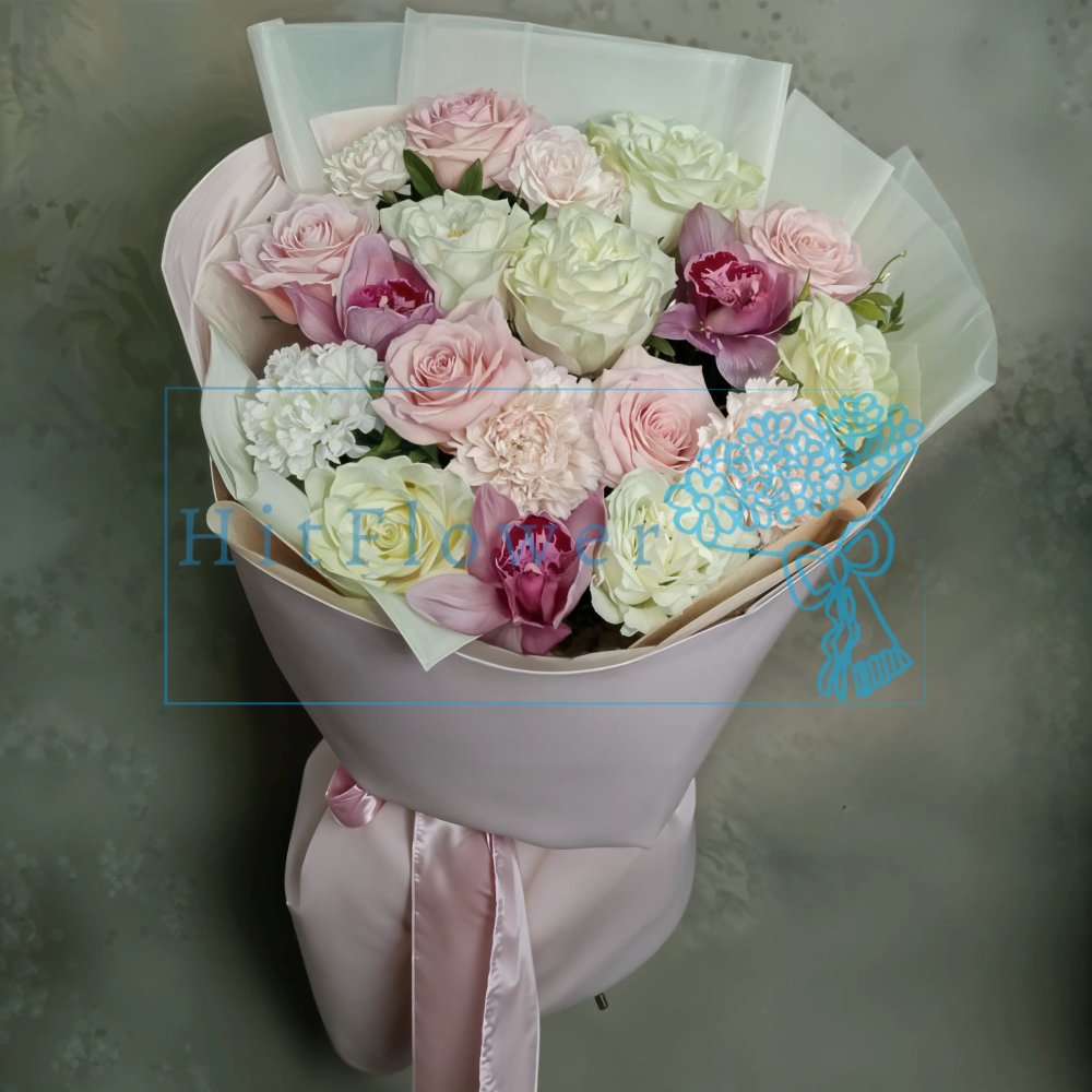 Букет цветов Утренний Вальс Букет цветов из: Розы, Гвоздики и Орхидеи