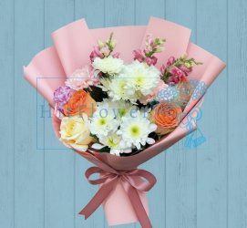 Букет цветов из: Хризантемы, Розы и Гвоздики